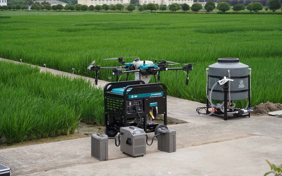 UAV payload release dropping seeds over agricultural field