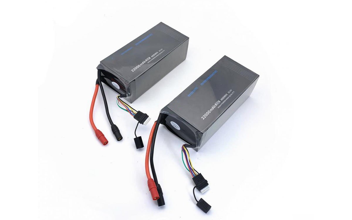 Close-up of LiPo drone battery structure and connector